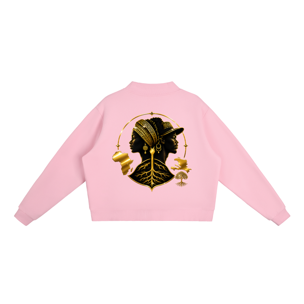 IAMME Women’s Essential Fleece Mock-Neck Cropped Flower Sweatshirt
