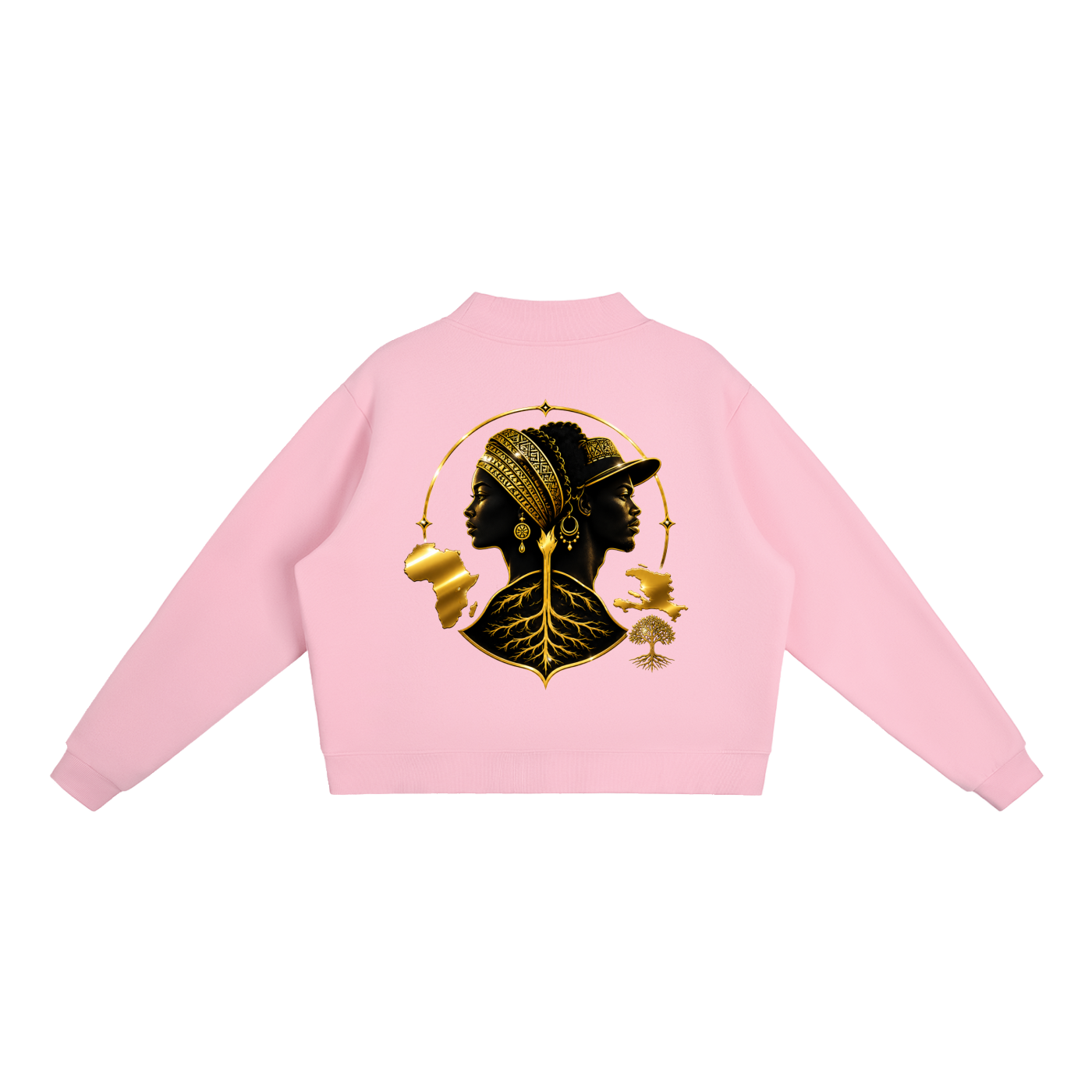 IAMME Women’s Essential Fleece Mock-Neck Cropped Flower Sweatshirt