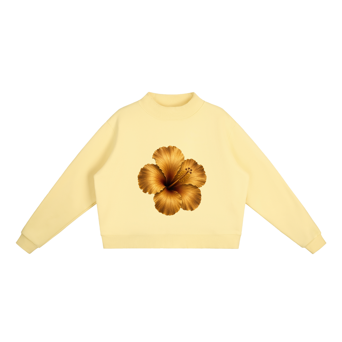 IAMME Women’s Essential Fleece Mock-Neck Cropped Flower Sweatshirt