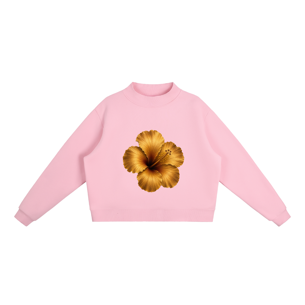 IAMME Women’s Essential Fleece Mock-Neck Cropped Flower Sweatshirt
