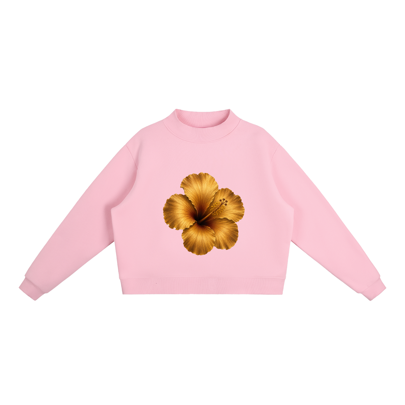 IAMME Women’s Essential Fleece Mock-Neck Cropped Flower Sweatshirt