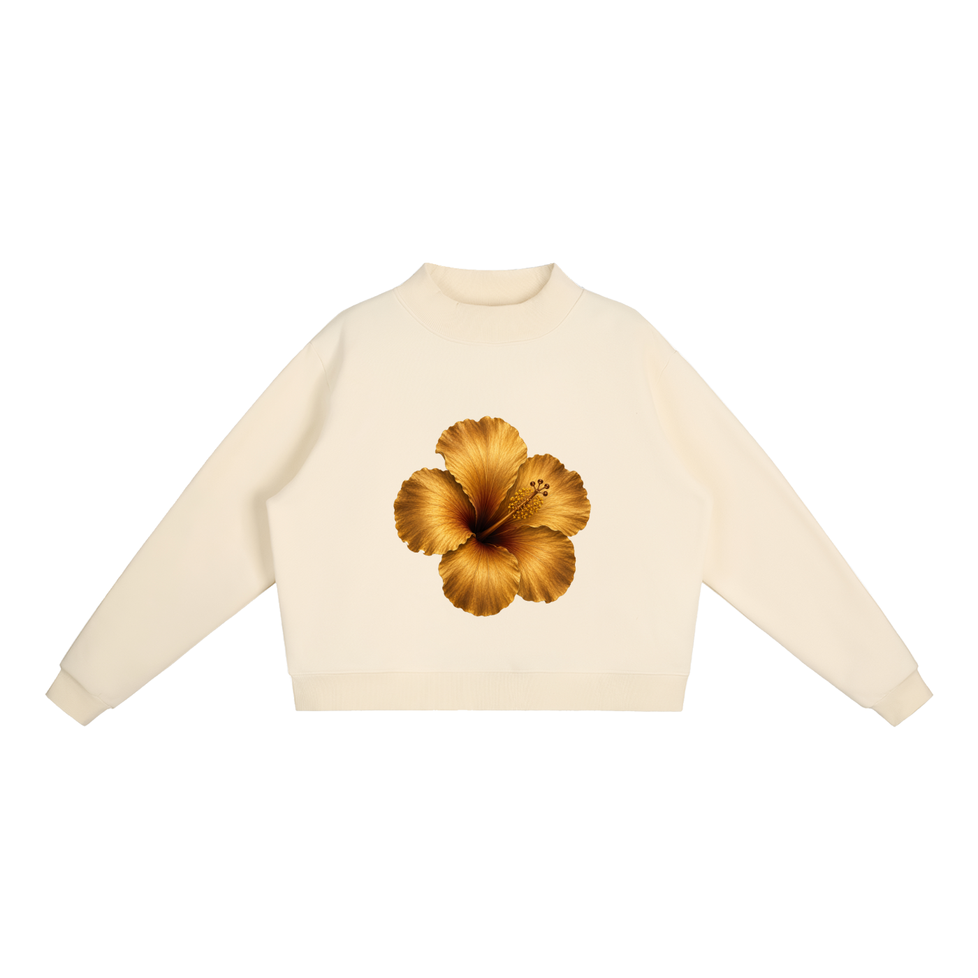 IAMME Women’s Essential Fleece Mock-Neck Cropped Flower Sweatshirt