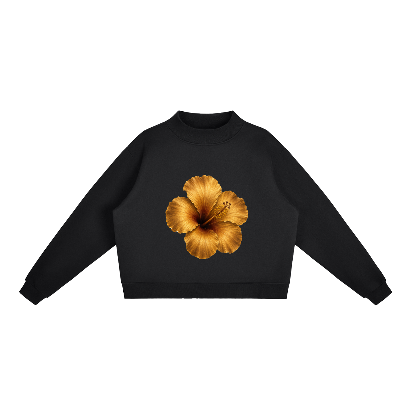 IAMME Women’s Essential Fleece Mock-Neck Cropped Flower Sweatshirt